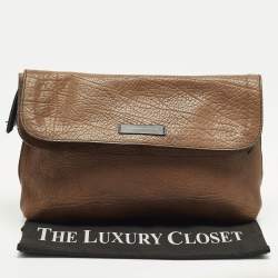 Pre Owned Giuseppe Zanotti Brown Pebbled Leather Oversized Zip Clutch