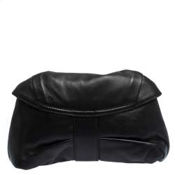 Pre Owned Giuseppe Zanotti Black Pleated Leather Flap Clutch