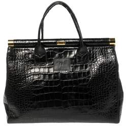 Giuseppe Zanotti Black Croc Embossed Leather Tote