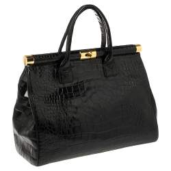 Giuseppe Zanotti Black Croc Embossed Leather Tote