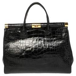 Giuseppe Zanotti Black Croc Embossed Leather Tote