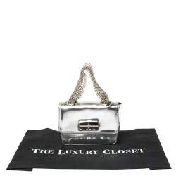 Pre Owned Giuseppe Zanotti Metallic Silver Leather Mini Multi Chain Top Handle Bag