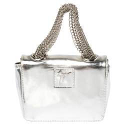 Pre Owned Giuseppe Zanotti Metallic Silver Leather Mini Multi Chain Top Handle Bag