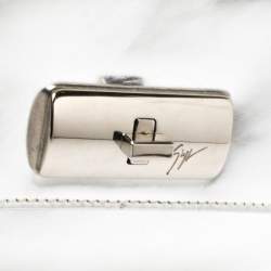 Pre Owned Giuseppe Zanotti Metallic Silver Leather Mini Multi Chain Top Handle Bag