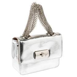 Pre Owned Giuseppe Zanotti Metallic Silver Leather Mini Multi Chain Top Handle Bag