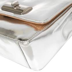 Pre Owned Giuseppe Zanotti Metallic Silver Leather Mini Multi Chain Top Handle Bag