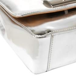 Pre Owned Giuseppe Zanotti Metallic Silver Leather Mini Multi Chain Top Handle Bag