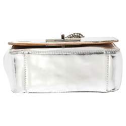Pre Owned Giuseppe Zanotti Metallic Silver Leather Mini Multi Chain Top Handle Bag
