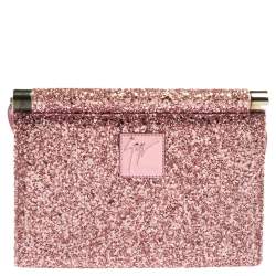 Pre Owned Giuseppe Zanotti Pink Coarse Glitter Envelope Flap Shoulder Bag
