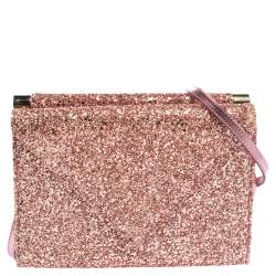 Pre Owned Giuseppe Zanotti Pink Coarse Glitter Envelope Flap Shoulder Bag