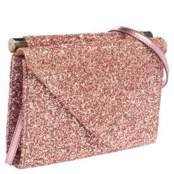 Pre Owned Giuseppe Zanotti Pink Coarse Glitter Envelope Flap Shoulder Bag