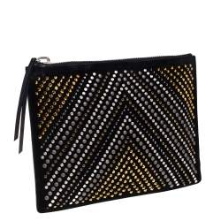 Pre Owned Giuseppe Zanotti Black Suede Studded Embellished Slim Pouch