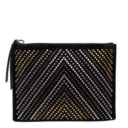 Pre Owned Giuseppe Zanotti Black Suede Studded Embellished Slim Pouch