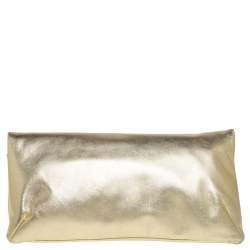 Giuseppe Zanotti Gold Leather Crystal Embellished Foldover Clutch