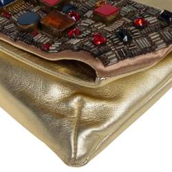 Giuseppe Zanotti Gold Leather Crystal Embellished Foldover Clutch