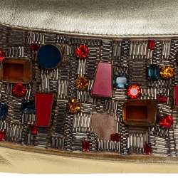 Giuseppe Zanotti Gold Leather Crystal Embellished Foldover Clutch