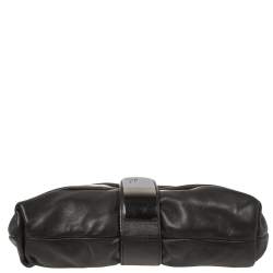 Pre Owned Giuseppe Zanotti Black Pleated Leather Flap Clutch