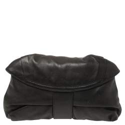 Pre Owned Giuseppe Zanotti Black Pleated Leather Flap Clutch