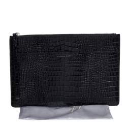 Pre Owned Giuseppe Zanotti Black Croc Embossed Leather Clutch