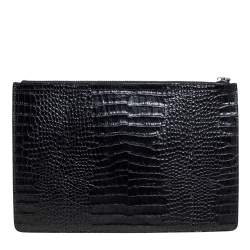 Pre Owned Giuseppe Zanotti Black Croc Embossed Leather Clutch