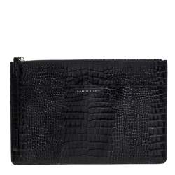 Pre Owned Giuseppe Zanotti Black Croc Embossed Leather Clutch