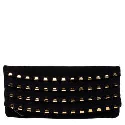 Pre Owned Giuseppe Zanotti Black Suede Studded Foldover Clutch