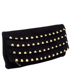 Pre Owned Giuseppe Zanotti Black Suede Studded Foldover Clutch
