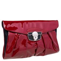 Giuseppe Zanotti Red/Black Satin And Pleated Patent Leather Flap Clutch