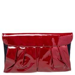 Giuseppe Zanotti Red/Black Satin And Pleated Patent Leather Flap Clutch