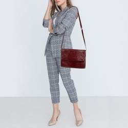 Pre Owned Giuseppe Zanotti Burgundy Croc Embossed Leather Shoulder Bag