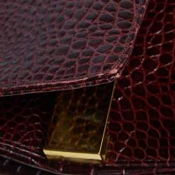 Pre Owned Giuseppe Zanotti Burgundy Croc Embossed Leather Shoulder Bag