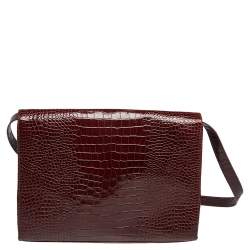Pre Owned Giuseppe Zanotti Burgundy Croc Embossed Leather Shoulder Bag