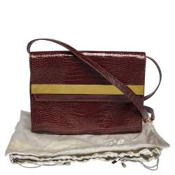 Pre Owned Giuseppe Zanotti Burgundy Croc Embossed Leather Shoulder Bag