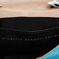 Pre Owned Giuseppe Zanotti Aqua Blue Embossed Leather Chain Top Handle Bag