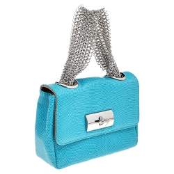 Pre Owned Giuseppe Zanotti Aqua Blue Embossed Leather Chain Top Handle Bag