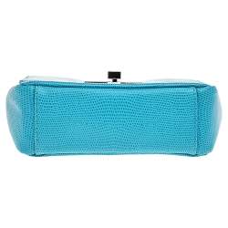 Pre Owned Giuseppe Zanotti Aqua Blue Embossed Leather Chain Top Handle Bag