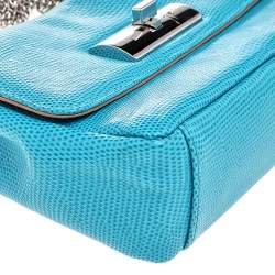 Pre Owned Giuseppe Zanotti Aqua Blue Embossed Leather Chain Top Handle Bag