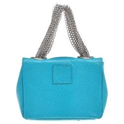 Pre Owned Giuseppe Zanotti Aqua Blue Embossed Leather Chain Top Handle Bag