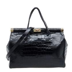 Giuseppe Zanotti Black Croc Embossed Leather Tote