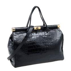 Giuseppe Zanotti Black Croc Embossed Leather Tote