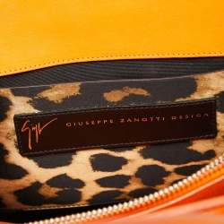 Giuseppe Zanotti Neon Orange Croc Embossed Leather G17 Top Handle Bag