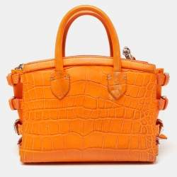 Giuseppe Zanotti Neon Orange Croc Embossed Leather G17 Top Handle Bag