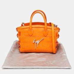 Giuseppe Zanotti Neon Orange Croc Embossed Leather G17 Top Handle Bag