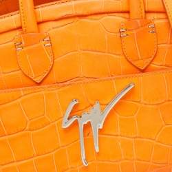 Giuseppe Zanotti Neon Orange Croc Embossed Leather G17 Top Handle Bag