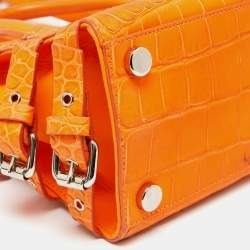 Giuseppe Zanotti Neon Orange Croc Embossed Leather G17 Top Handle Bag