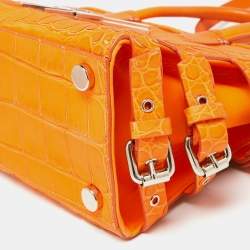 Giuseppe Zanotti Neon Orange Croc Embossed Leather G17 Top Handle Bag