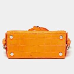 Giuseppe Zanotti Neon Orange Croc Embossed Leather G17 Top Handle Bag