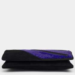 Pre Owned Giuseppe Zanotti Black Suede and Leather Embellished Zip Clutch