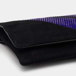 Pre Owned Giuseppe Zanotti Black Suede and Leather Embellished Zip Clutch