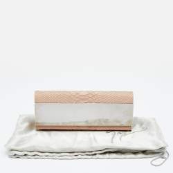 Giuseppe Zanotti Beige Python Embossed Leather Metal Trapezoid Clutch